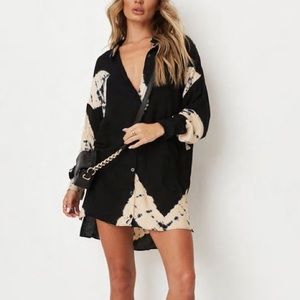 NWT Missguided Black Tie Dye Oversized Dip Back Shirt Dress 4 Small